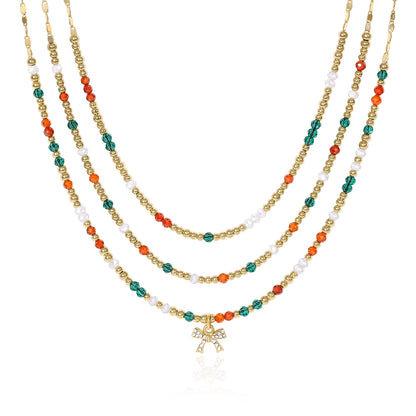 KissYan Christmas Bow Natural Bead Festival Necklace