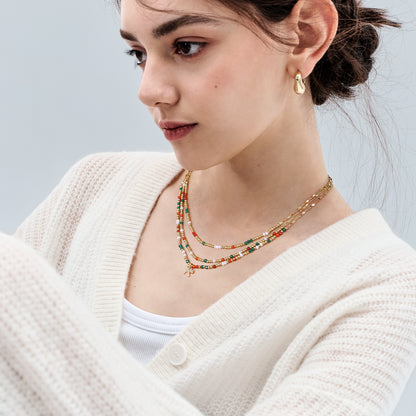 KissYan Christmas Bow Natural Bead Festival Necklace