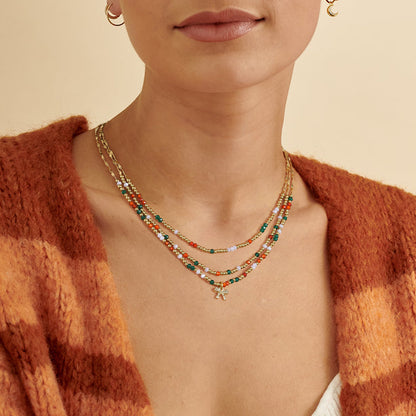 KissYan Christmas Bow Natural Bead Festival Necklace