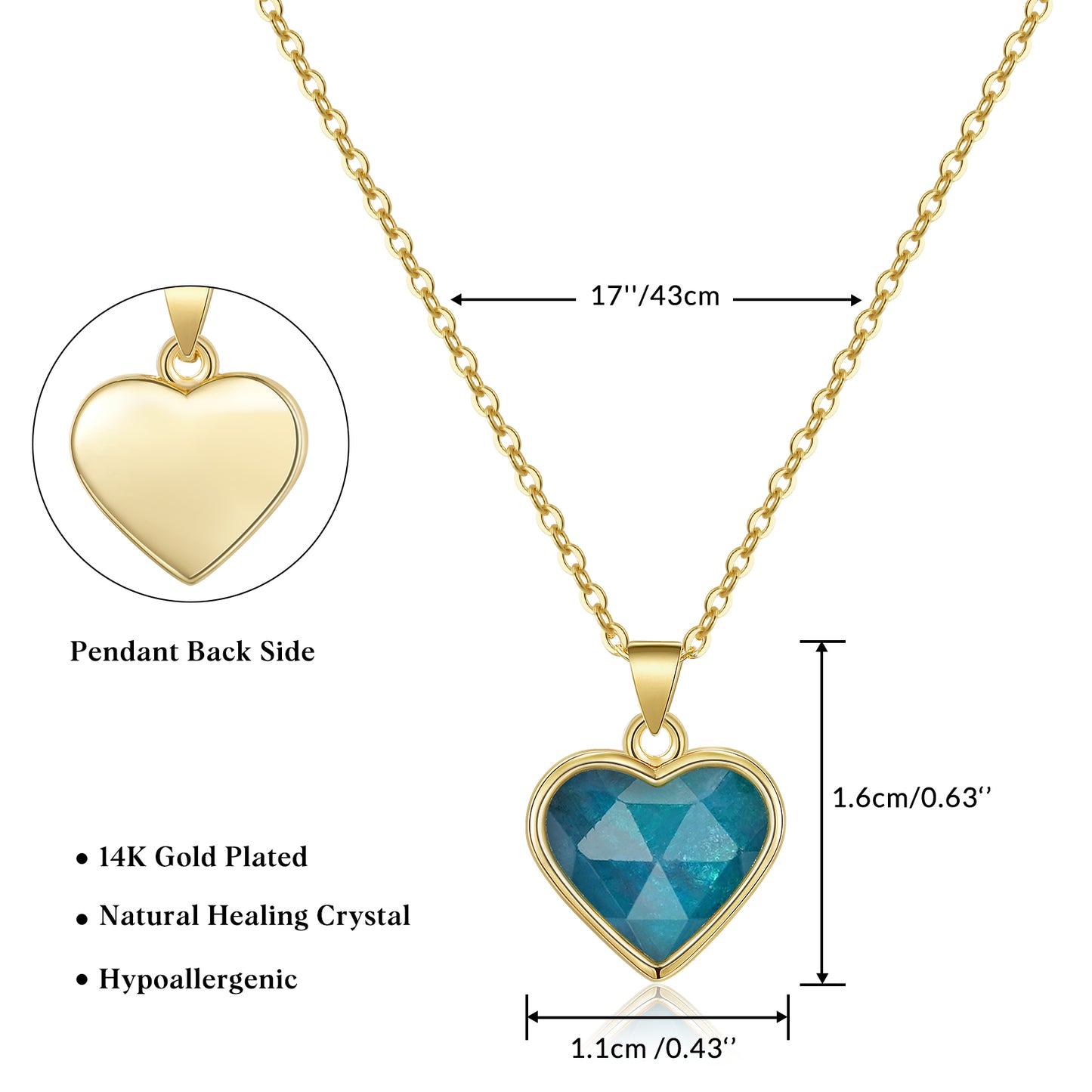 Natural Stone Heart Pendant Necklace