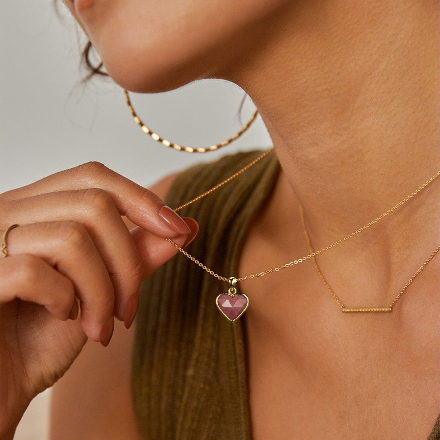 Natural Stone Heart Pendant Necklace