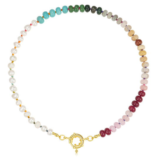 Natural Beaded Colorful & Freshwater Pearl Choker Necklace