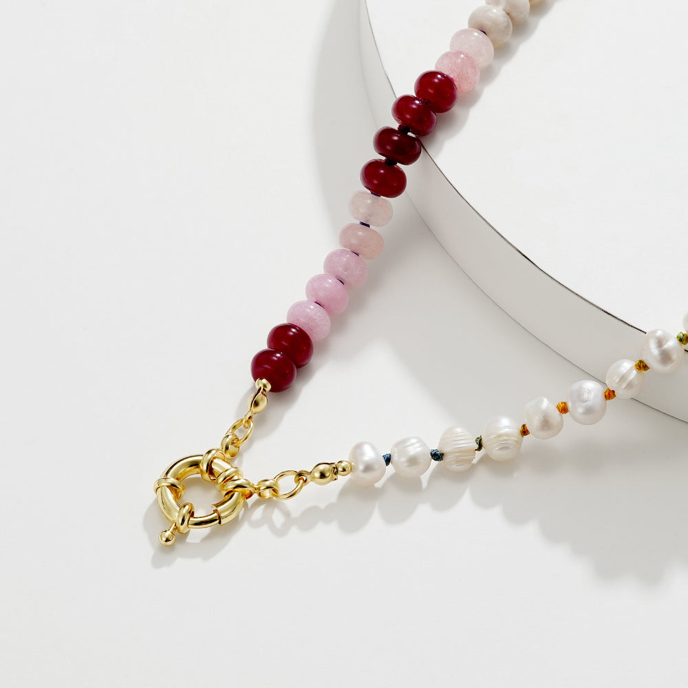 Natural Beaded Colorful & Freshwater Pearl Choker Necklace