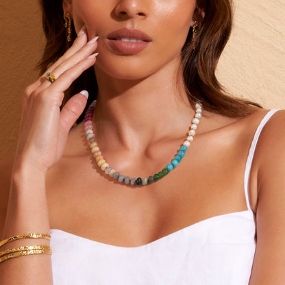 Natural Beaded Colorful & Freshwater Pearl Choker Necklace