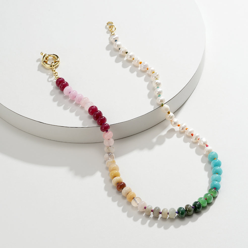 Natural Beaded Colorful & Freshwater Pearl Choker Necklace