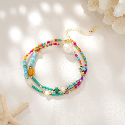 Natural Beaded Colorful & Pearl Choker Necklace