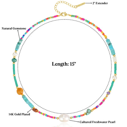 Natural Beaded Colorful & Pearl Choker Necklace
