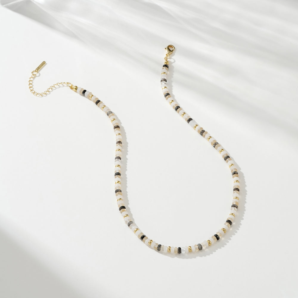 Boho Black Quartz Bead Necklace