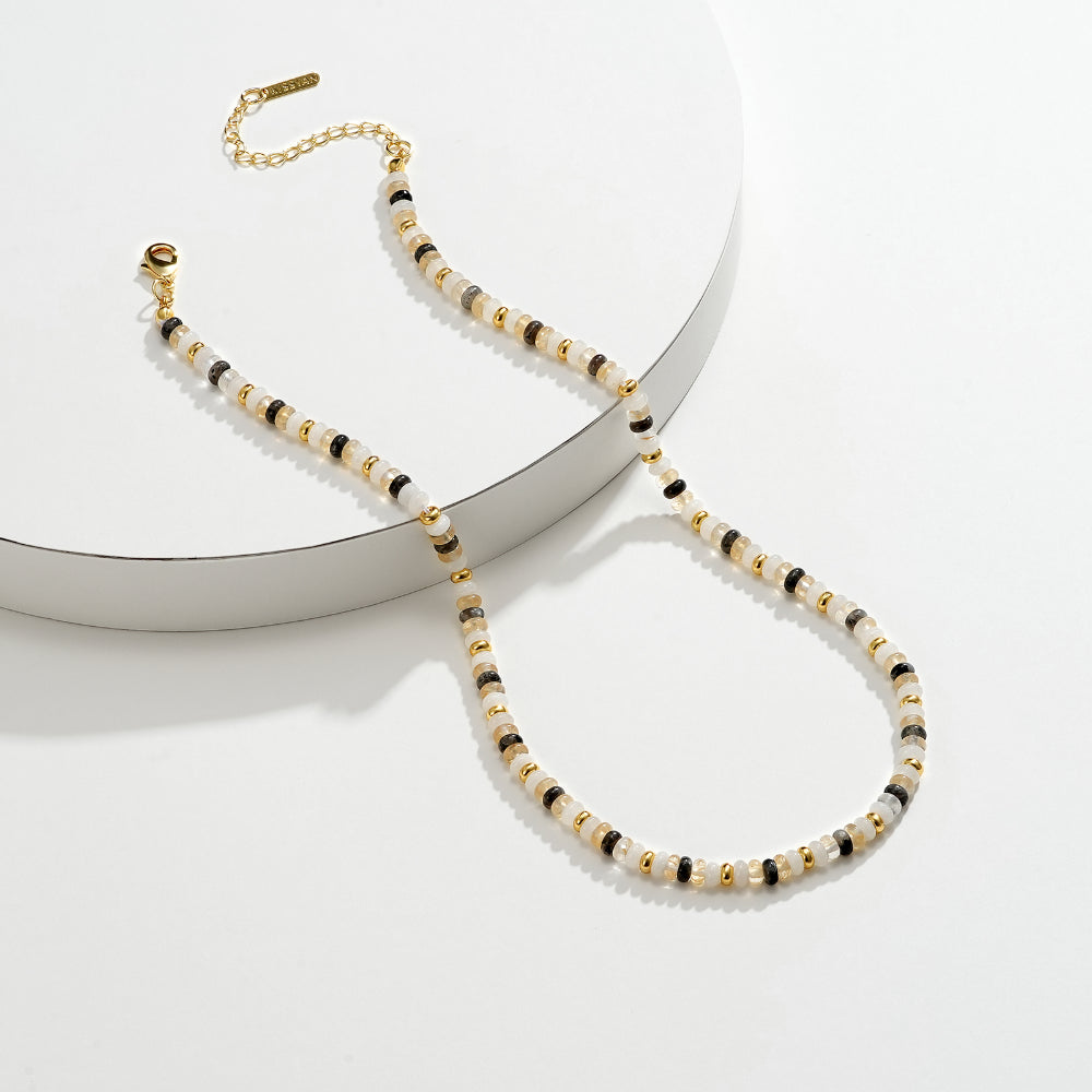Boho Black Quartz Bead Necklace