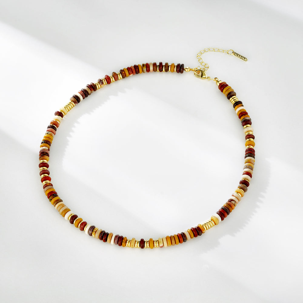 Boho Beaded Choker Natural Tiger Eye Stone Necklace