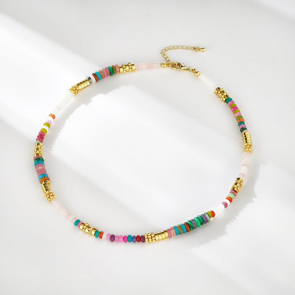 Colorful Boho Beaded Choker Natural Stone Necklace