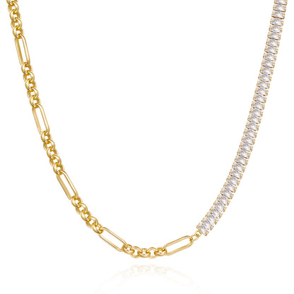 14K Gold Tennis Necklace CZ Baguette Tennis Chain