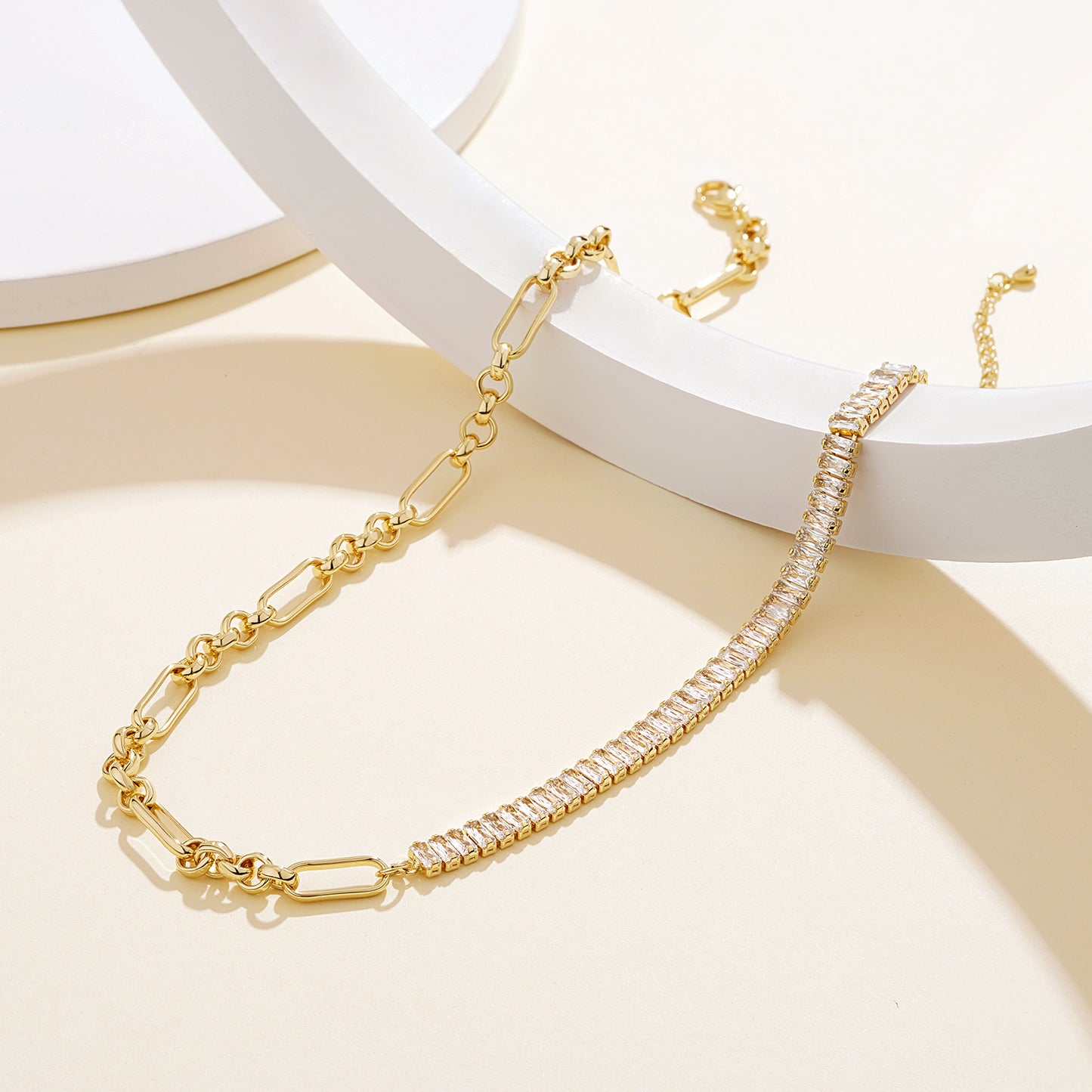 14K Gold Tennis Necklace CZ Baguette Tennis Chain