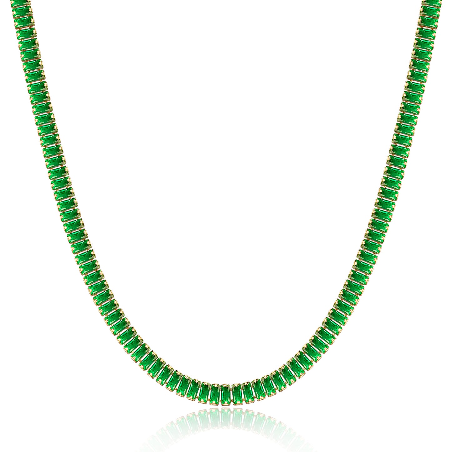 14K Gold Tennis Necklace CZ Baguette Tennis Chain