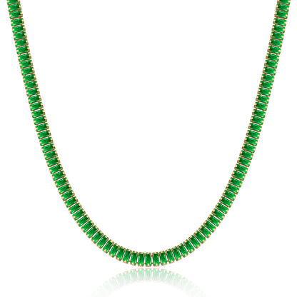 14K Gold Tennis Necklace CZ Baguette Tennis Chain