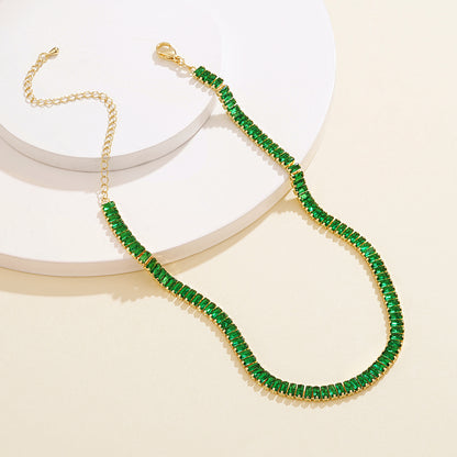 14K Gold Tennis Necklace CZ Baguette Tennis Chain