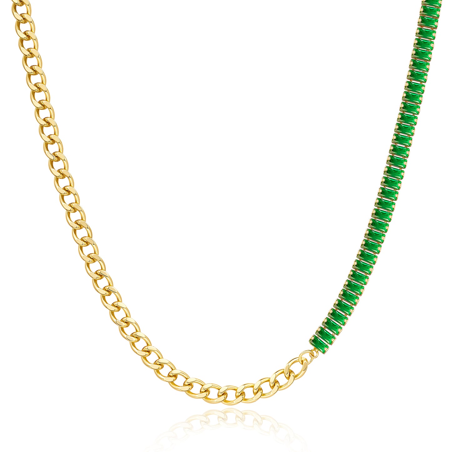 14K Gold Tennis Necklace CZ Baguette Tennis Chain