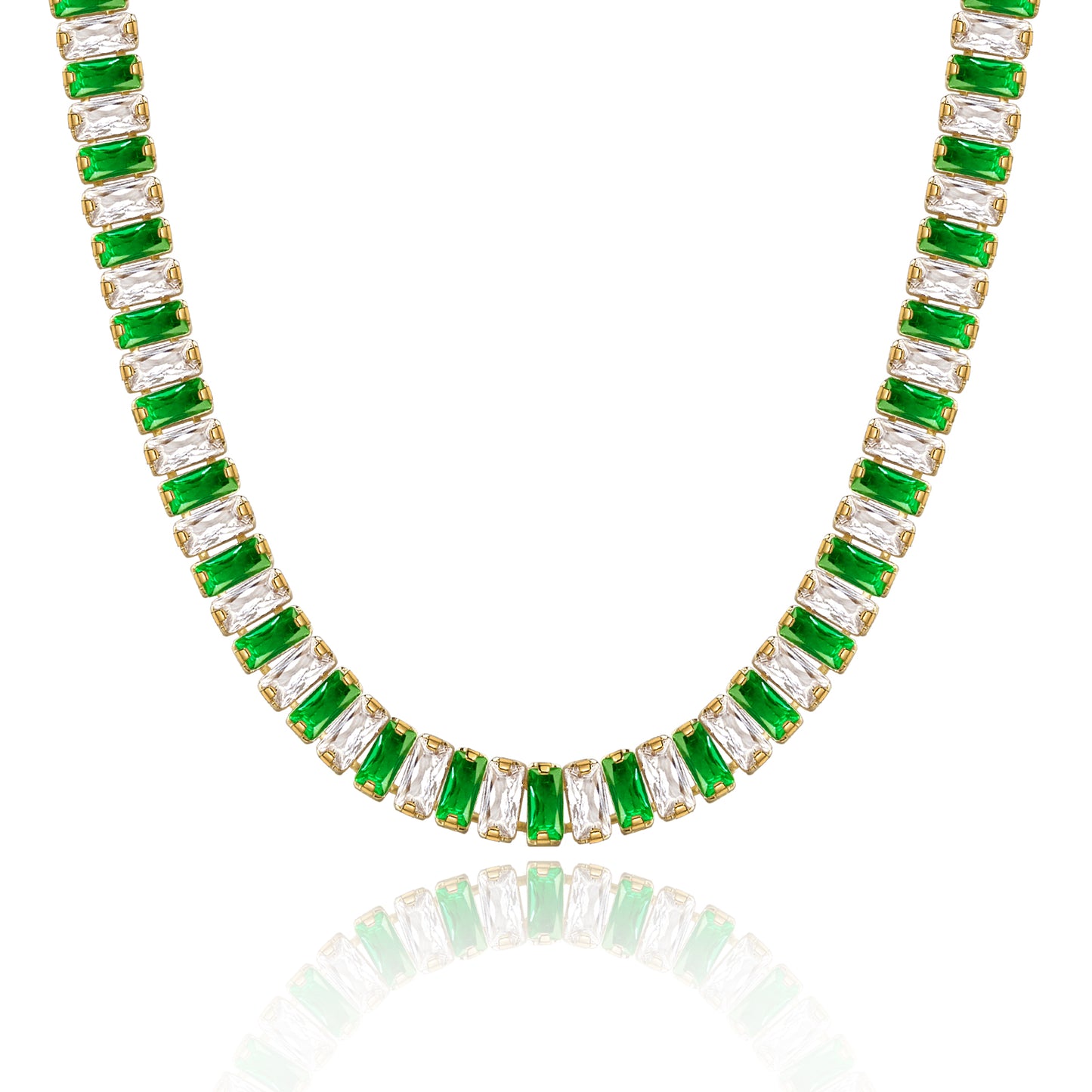 14K Gold Tennis Necklace CZ Baguette Tennis Chain