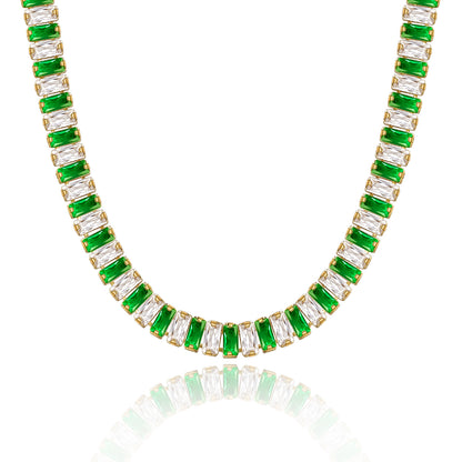 14K Gold Tennis Necklace CZ Baguette Tennis Chain