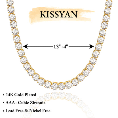 Detailed view of 14K Gold Tennis Necklace with Round CZ