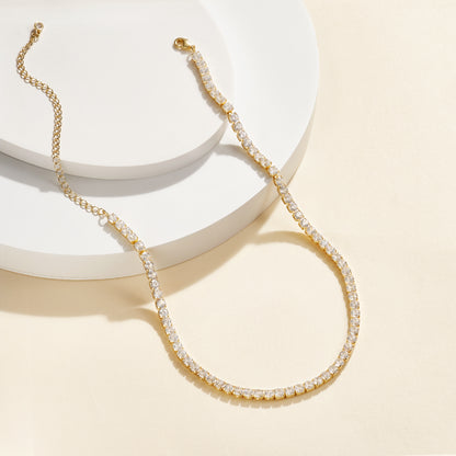 Detailed view of 14K Gold Tennis Necklace with Round CZ