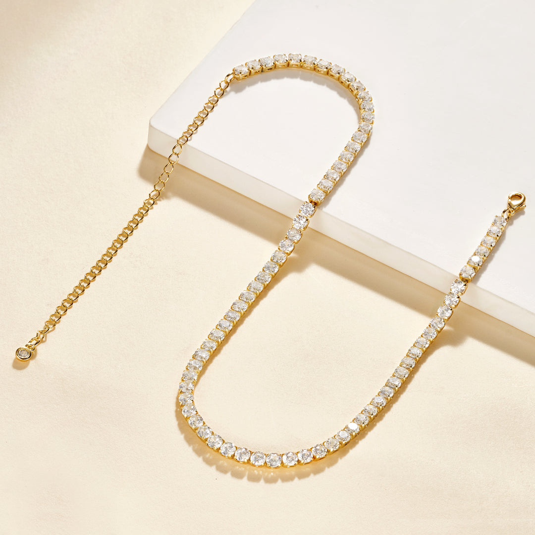 Detailed view of 14K Gold Tennis Necklace with Round CZ