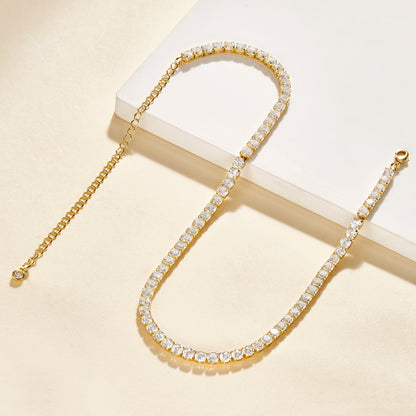 Detailed view of 14K Gold Tennis Necklace with Round CZ
