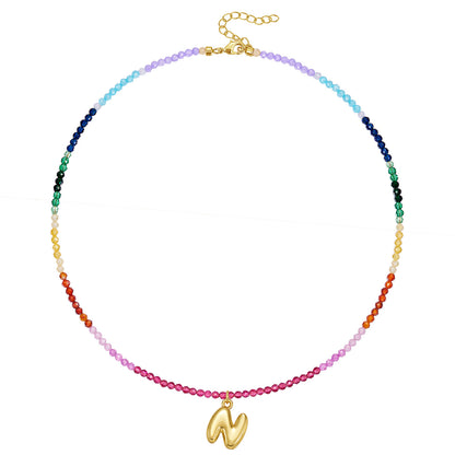 Beaded Bubble Letter Pendant Rainbow Choker