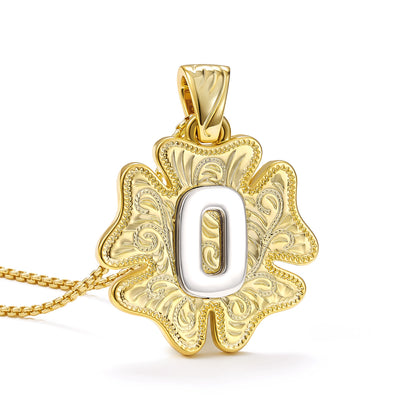 Flower Pendant Initial Necklace