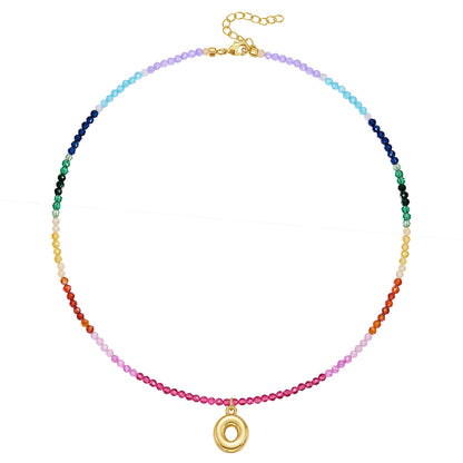 Beaded Bubble Letter Pendant Rainbow Choker