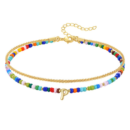 Beaded Initial Anklet Bracelets