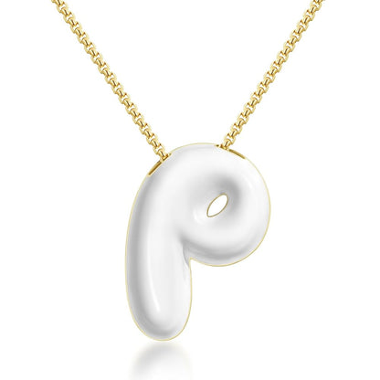 Bubble Letter Colorful Enamel Initial Necklace