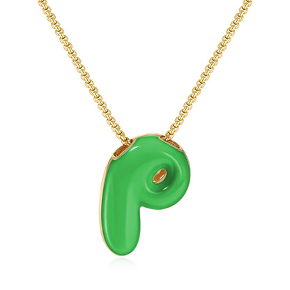 Bubble Letter Colorful Enamel Initial Necklace