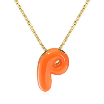 Bubble Letter Colorful Enamel Initial Necklace