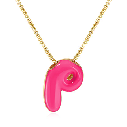 Bubble Letter Colorful Enamel Initial Necklace