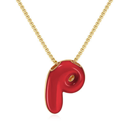 Bubble Letter Colorful Enamel Initial Necklace