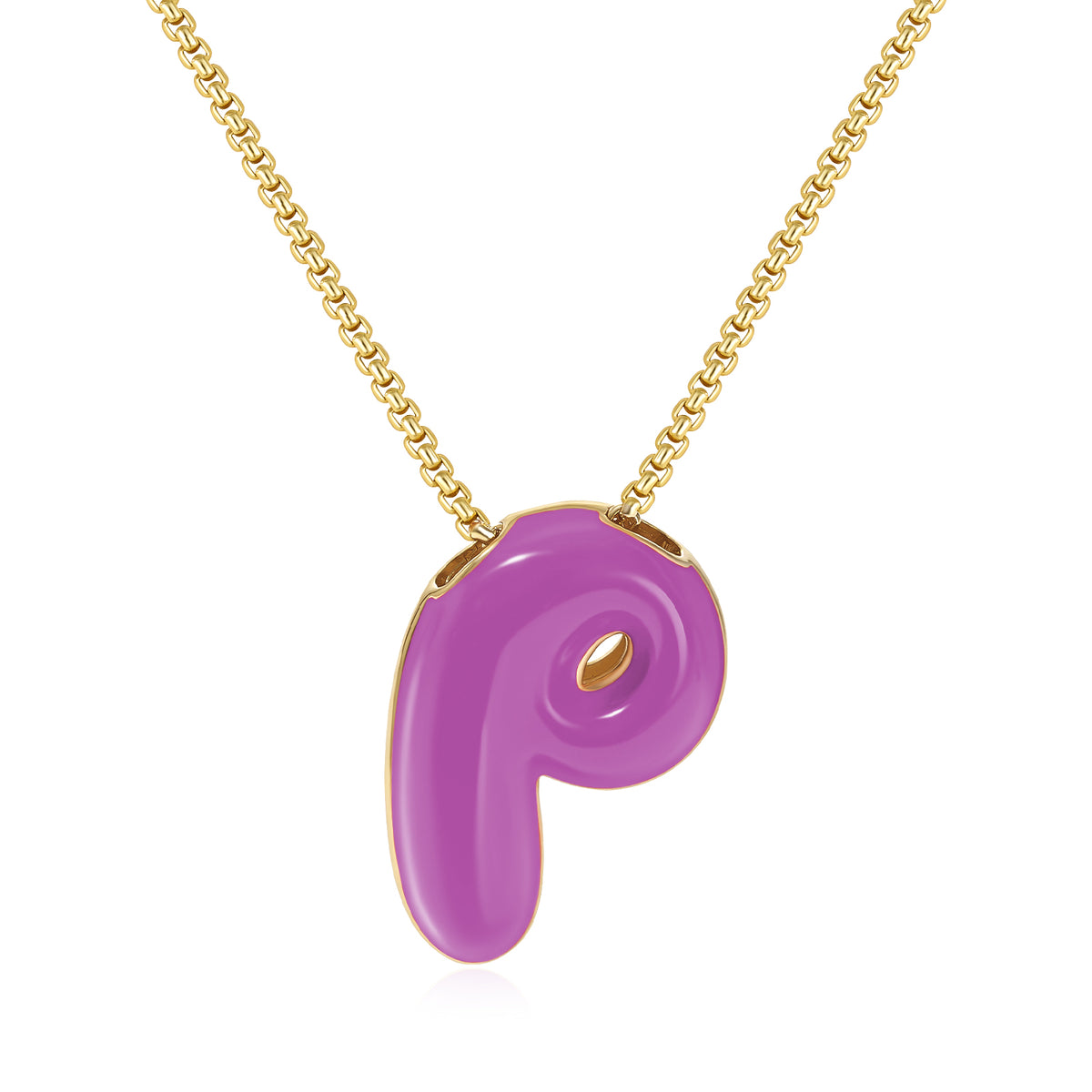 Bubble Letter Colorful Enamel Initial Necklace