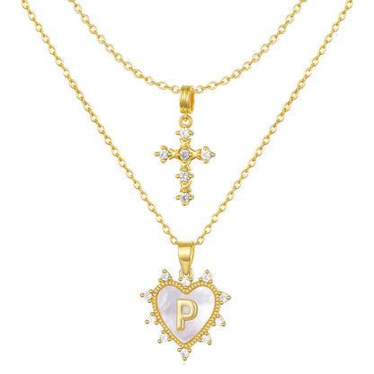 Layered Heart Pendant Initial Necklace