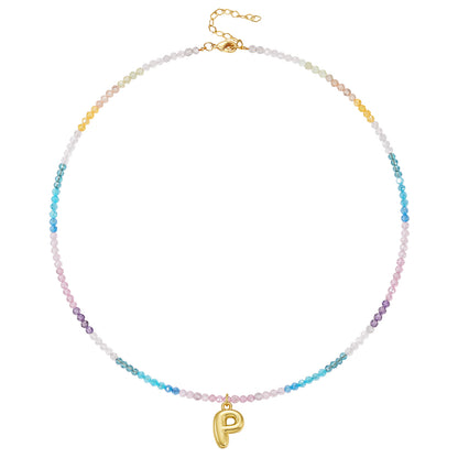 Beaded Bubble Letter Initial Pendant Necklace