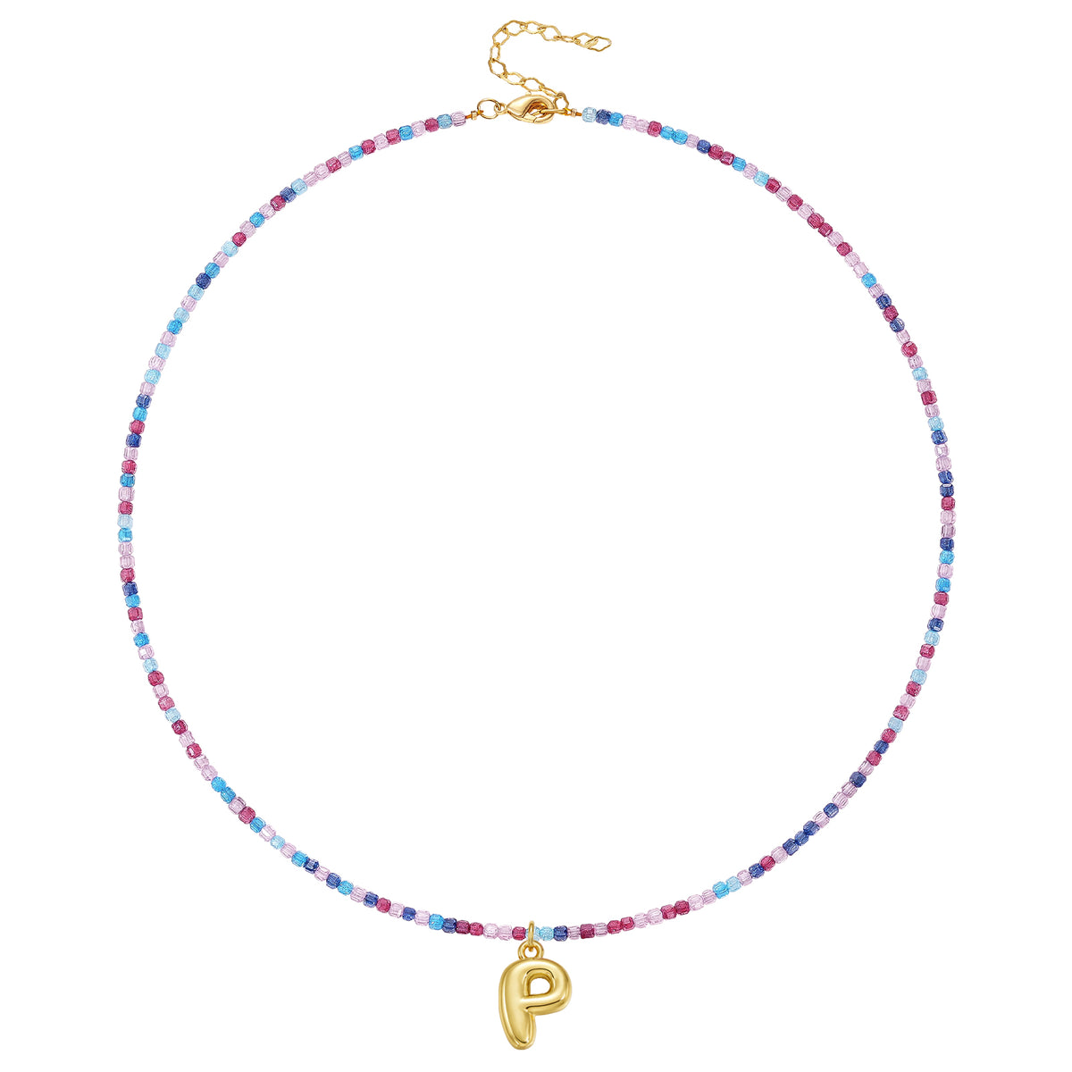 Beaded Bubble Letter Initial Pendant Necklace