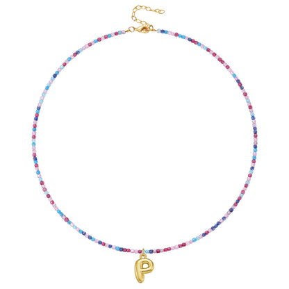 Beaded Bubble Letter Initial Pendant Necklace