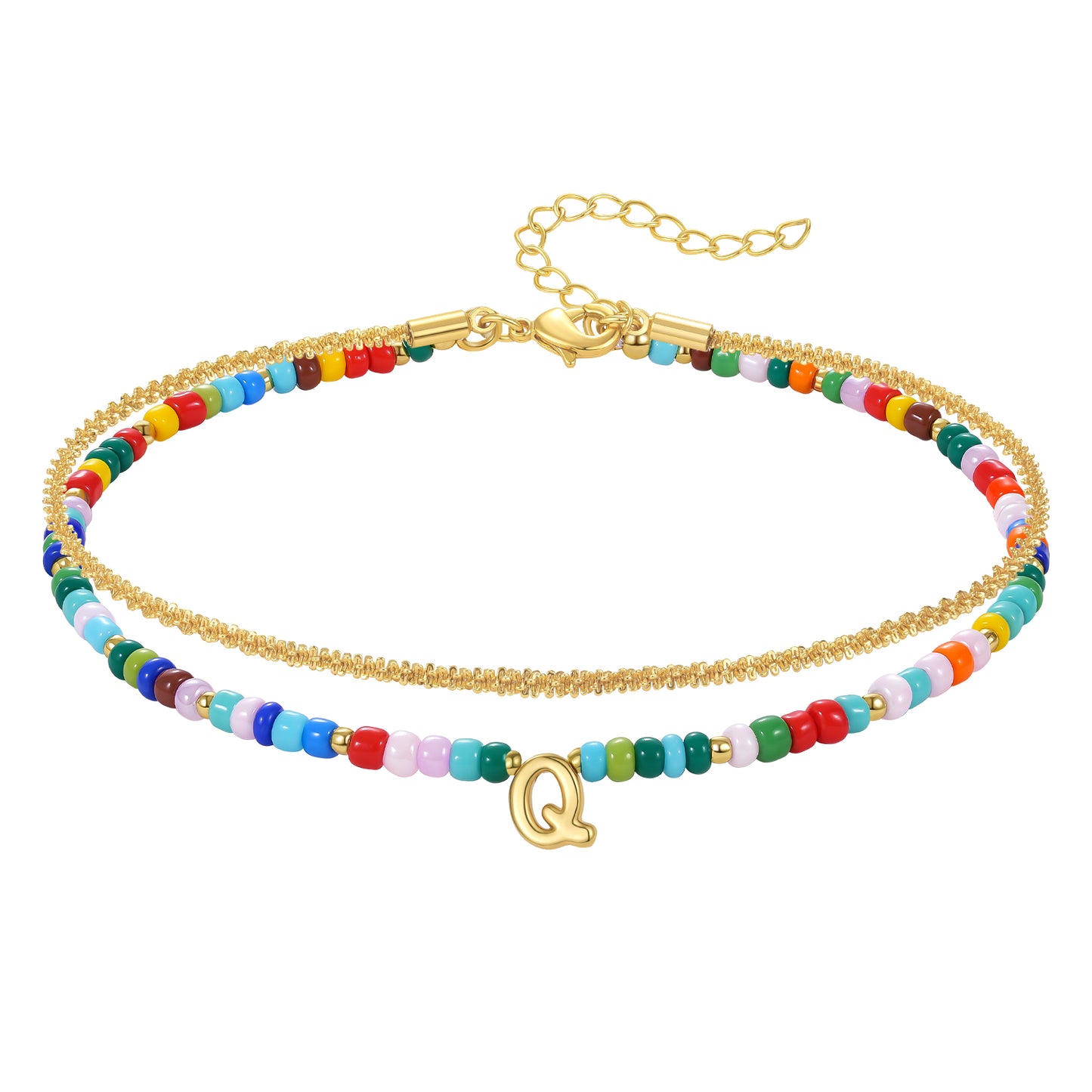 Beaded Initial Anklet Bracelets