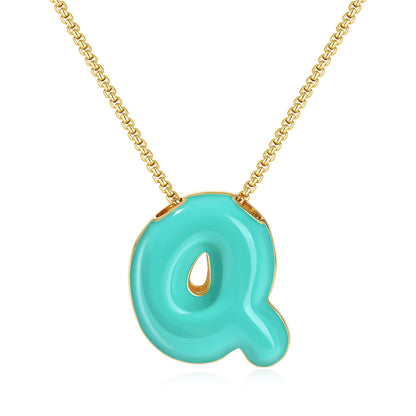 Bubble Letter Colorful Enamel Initial Necklace