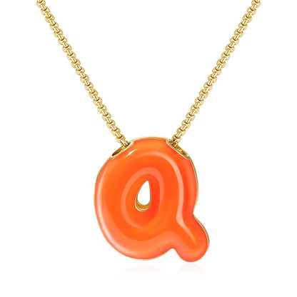 Bubble Letter Colorful Enamel Initial Necklace