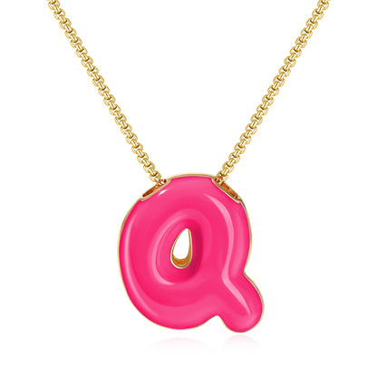 Bubble Letter Colorful Enamel Initial Necklace