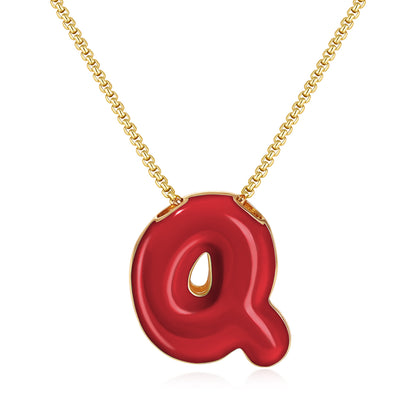 Bubble Letter Colorful Enamel Initial Necklace