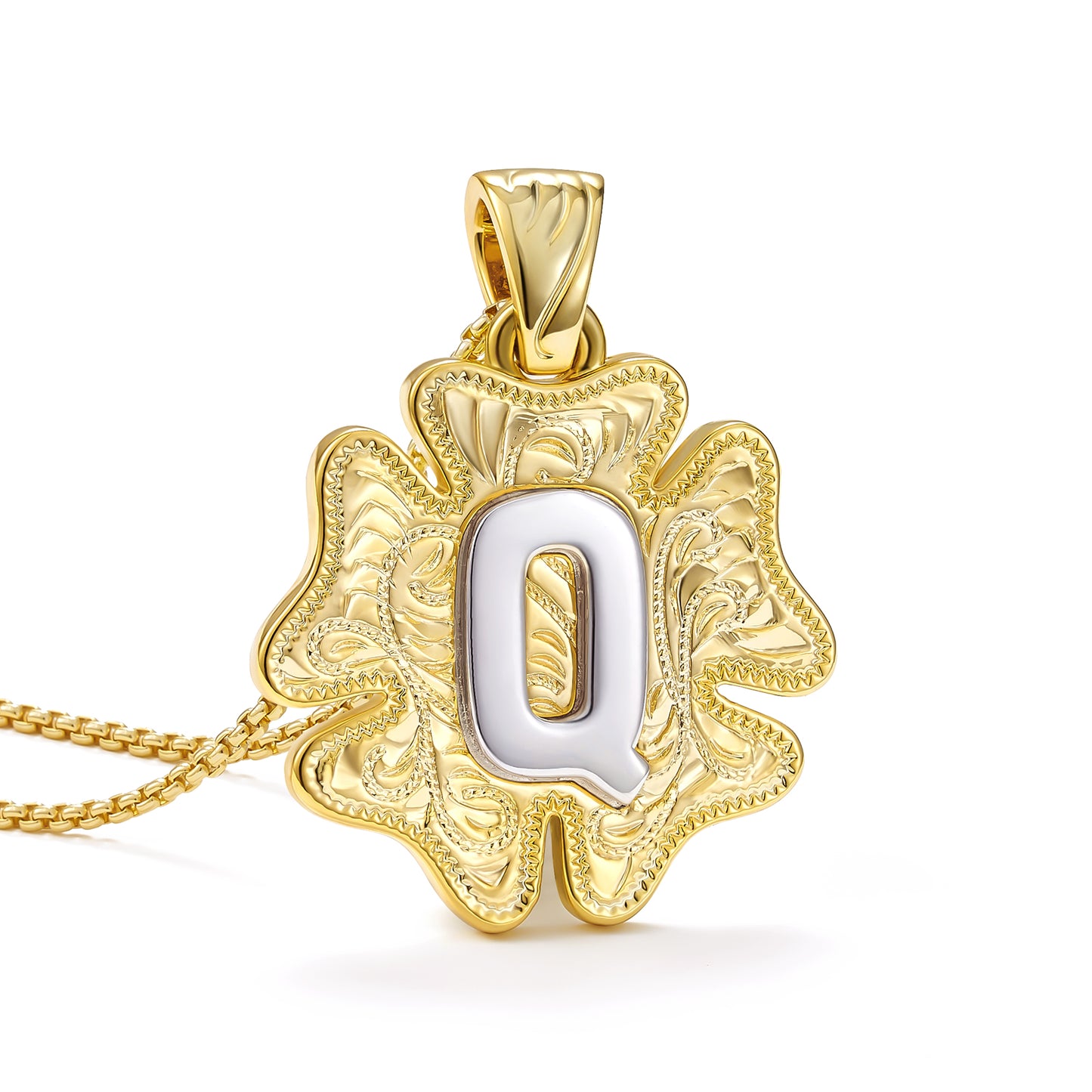 Flower Pendant Initial Necklace