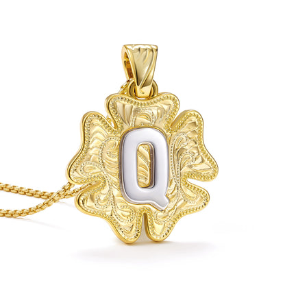 Flower Pendant Initial Necklace