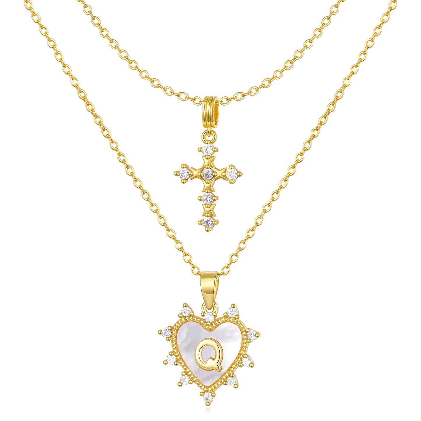 Layered Heart Pendant Initial Necklace