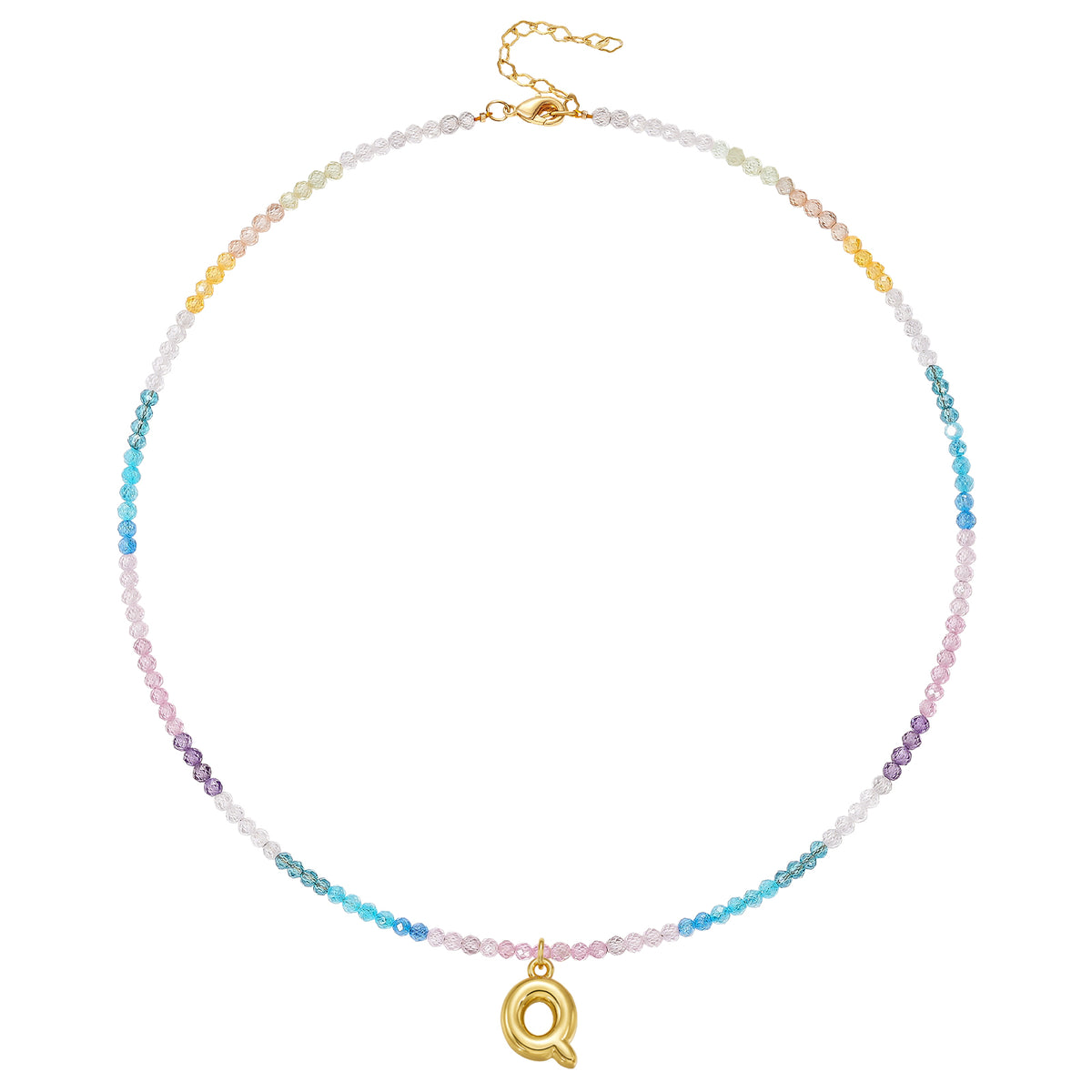 Beaded Bubble Letter Initial Pendant Necklace
